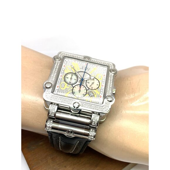 JBW Men's Watch JB6215 Phantom Diamond Quartz Silver Square 42mm Black Leather - Picture 5 of 14